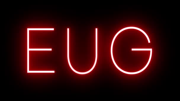 Eugユージーン空港の3文字の識別子を備えたレッドレトロネオンサイン — ストック動画