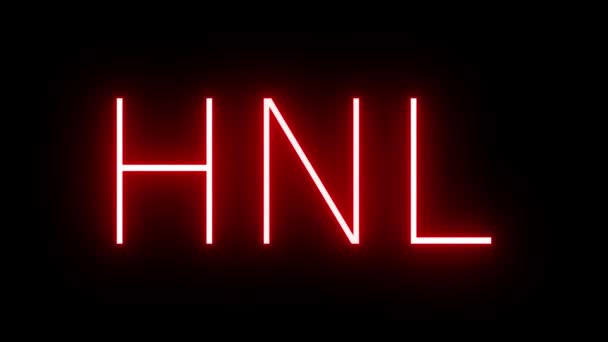 ホノルル空港の3文字の識別子と赤いレトロネオンサインの輝きと点滅 — ストック動画