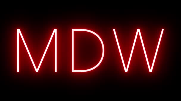 Mdwシカゴ ミッドウェイ空港の3文字の識別子を備えたレッドレトロネオンサイン — ストック動画