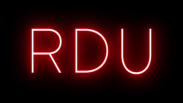 Rdu Raleigh Durham国際空港のための3文字の識別子が付いている赤いレトロネオン サイン — ストック動画