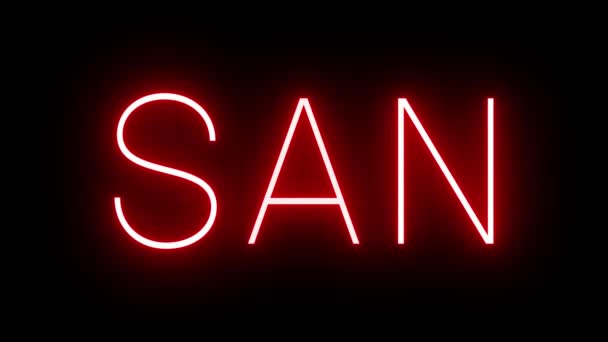 Świecący Migający Czerwony Neon Retro Trzyliterowym Identyfikatorem Dla Lotniska San — Wideo stockowe