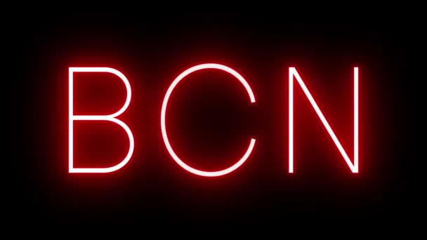 Czerwony Neon Retro Trzyliterowym Identyfikatorem Bcn Barcelona International Airport — Wideo stockowe