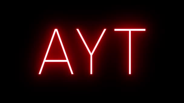 Red Retro Neon Sign Three Letter Identifier Ayt Antalya International — Stock Video