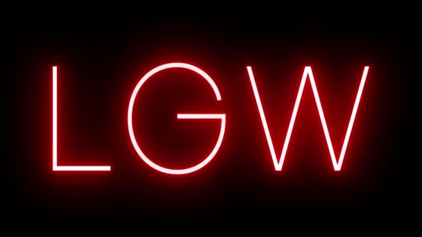 Czerwony Neon Retro Trzyliterowym Identyfikatorem Lgw London Gatwick International Airport — Wideo stockowe