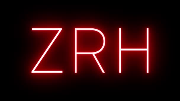 Czerwony Neon Retro Trzyliterowym Identyfikatorem Międzynarodowego Portu Lotniczego Zrh Zurich — Wideo stockowe