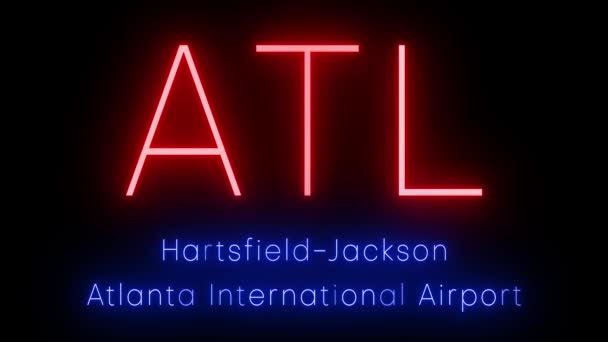 Czerwony Neon Retro Trzyliterowym Identyfikatorem Dla Międzynarodowego Lotniska Atl Hartsfield — Wideo stockowe