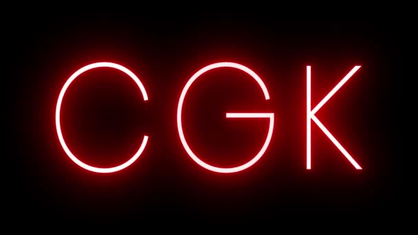 Cgkジャカルタ国際空港の3文字の識別子を持つ赤いレトロネオンサイン スヴァルノハッタ — ストック動画