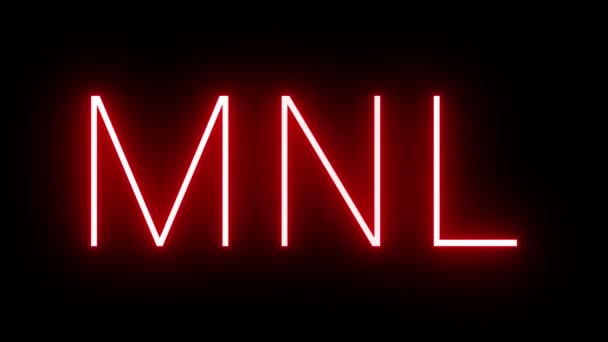 Czerwony Neon Retro Trzyliterowym Identyfikatorem Mnl Manila Ninoy Aquino International — Wideo stockowe