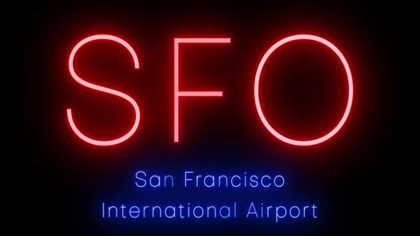 Red Retro Neon Sign Three Letter Identifier Sfo San Francisco — Stock Video