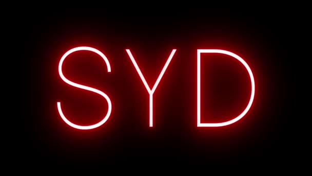 シドニー キングスフォード スミス国際空港の3文字の識別子とレッドレトロネオンサイン — ストック動画