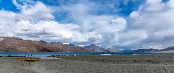 Blue Waters Pangong Lake Himalayan Mountains Border India Tibet World Stock Picture