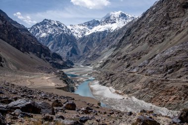 Turquoise waters of the Shyok River in northern India near the border with Tibet clipart