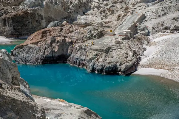 Tyrkysové Vody Řeky Shyok Severní Indii Poblíž Hranic Tibetem Stock Fotografie
