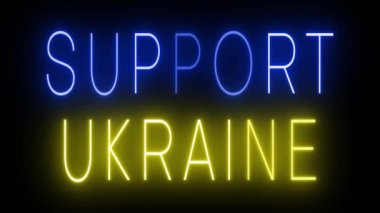 Siyah arkaplanda parlayan titreşimli neon ışığı UKRAINE