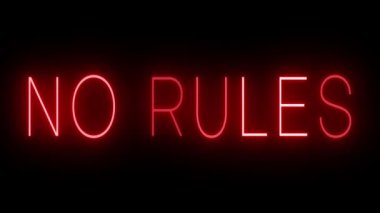 Parıldayan kırmızı retro tarzı neon ışığı siyah bir arkaplanda parlıyor Kural yok