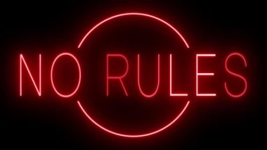 Parıldayan kırmızı retro tarzı neon ışığı siyah bir arkaplanda parlıyor Kural yok