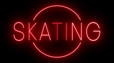 Parıldayan kırmızı retro tarzı neon ışığı siyah arkaplan patinajına karşı parlıyor