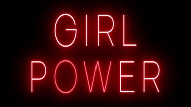 Parıldayan kırmızı retro tarzı neon ışığı siyah arkaplan kız gücüne karşı parlıyor