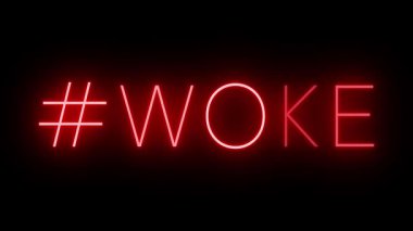# WOKE için siyah bir arkaplan üzerinde parlayan yanıp sönen kırmızı retro tarzı neon ışığı 