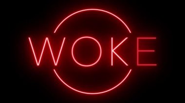 WKE için siyah bir arkaplan üzerinde parlayan yanıp sönen kırmızı retro tarzı neon tabela