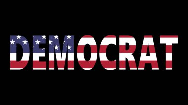 Siyah arka plana karşı Amerikan bayrağı tarzında DEMOCRAT sözcüğü