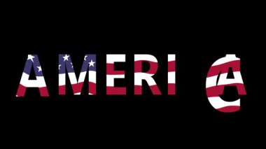 AMERICA sözcüğü bu animasyonda kırmızı, beyaz ve mavi ile siyah arkaplanda ABD bayrağı şeklinde görünür.