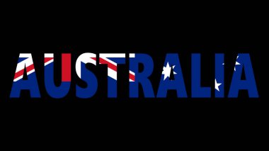 The word AUSTRALIA in the style of that nation's flag isolated against a black background