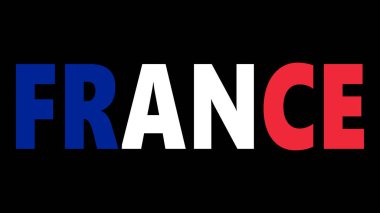 The word FRANCE in the style of that nation's flag against a black background