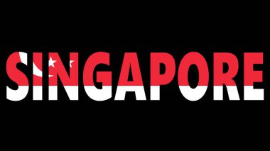 SINGAPORE kelimesi o ulusun bayrağının tarzında siyah bir arkaplanda izole edilmiştir.
