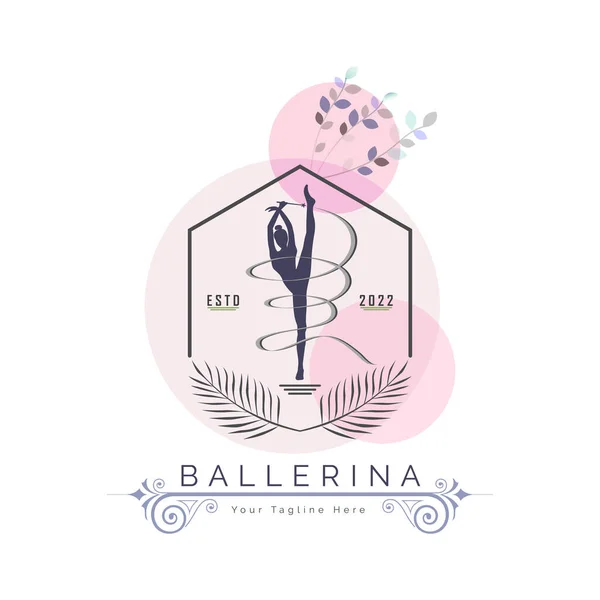 Μπαλαρίνα Χορού Μπαλέτο Κίνηση Χορού Στυλ Λογότυπο Πρότυπο Σχεδιασμό Φορέα — Διανυσματικό Αρχείο