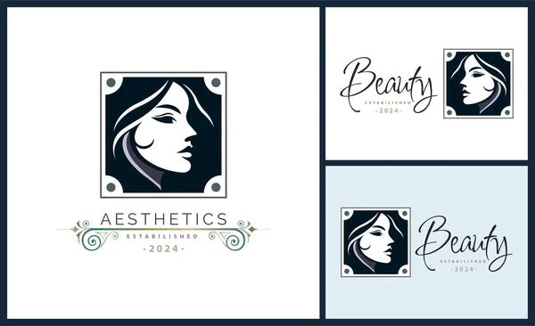 Kvinna Ansikte Huvud Skönhet Estetik Salong Spa Logotyp Mall Design Royaltyfria Stockvektorer