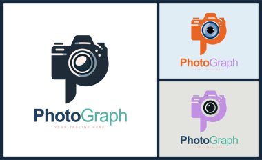 Kamera merceği gözler harf p fotoğraf stüdyosu logo tasarım şablonu marka veya şirket ve diğer
