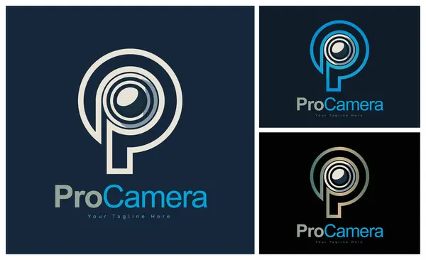 stock vector Pro Camera letter p studio logo design template for brand or company and other
