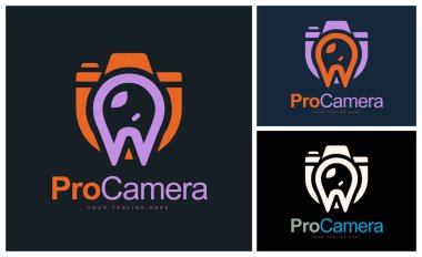 Pro kamera harfi w stüdyo logo tasarım şablonu marka veya şirket ve diğer