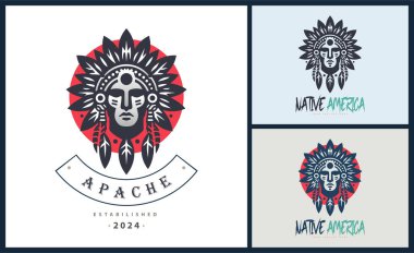 Apache indian aztec native american warrior tribes face head logo template design clipart