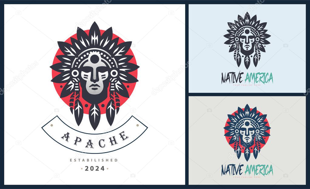 Apache indian aztec native american warrior tribes face head logo template design