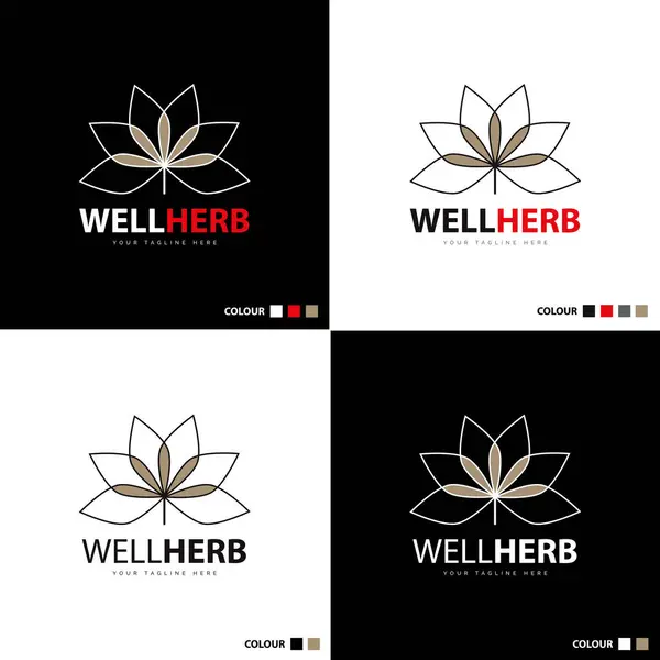 stock vector Wellness herb Cannabis marijuana hemp modern line logo template design