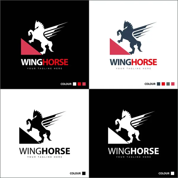 stock vector wings horse jump pegasus silhouette logo set template design