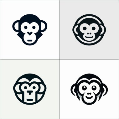 maymun yüzü komik şirin logo resimleme şablon tasarımı