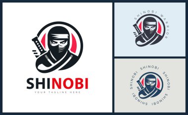 Ninja suikastçı shinobi logosu, siluet şablon tasarımını ayarladı