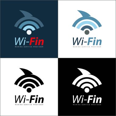 kablosuz yüzgeçli köpekbalığı deniz bağlantısı logosu şablon tasarımı
