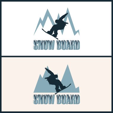 Snowboarding mountain ski silhouette logo design template clipart