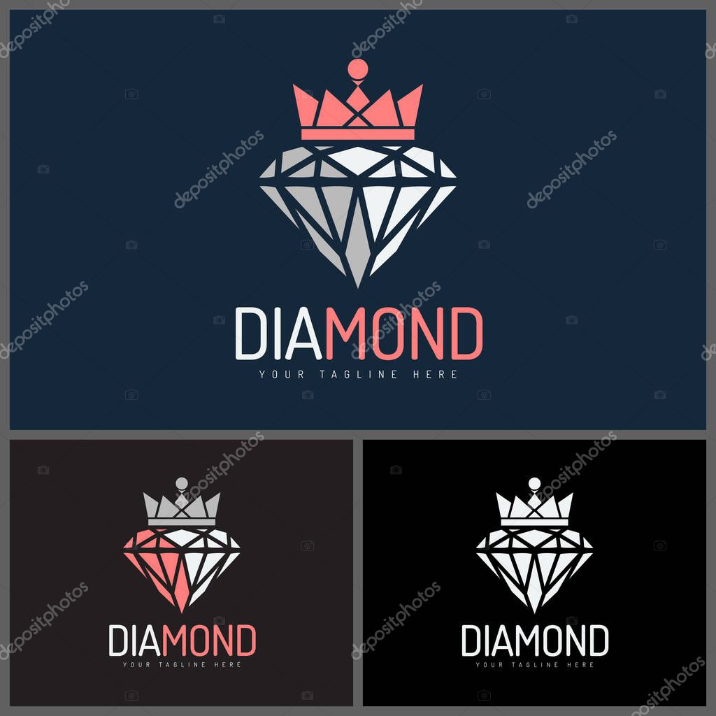 Diamond crown king queen luxury mosaic gemstone logo set template design