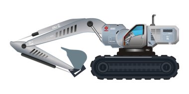 Kazı aracı ağır ekipman 3D illüstrasyon vektörü grafiği