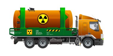 Sıvı zehirli atık içeren ağır kamyon tankları biyolojik tehlike 3 boyutlu vektör çizimi