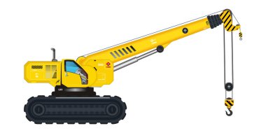 Vinç kazıcı araç kancası ağır inşaat hizmeti sarı araç 3D vektör illüstrasyonu