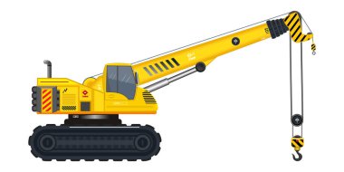 Vinç kazıcı araç kancası ağır inşaat hizmeti sarı araç 3D vektör illüstrasyonu