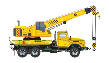 Sarı Turna kamyonu çekici kanca ağır kargo vagonu 3D vektör illüstrasyon