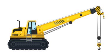 Vinç kazıcı araç kancası ağır inşaat hizmeti sarı araç 3D vektör illüstrasyonu