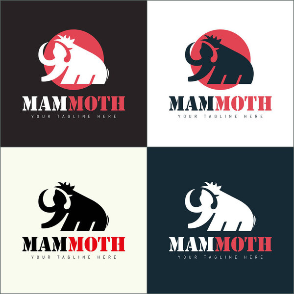 Mammoth letter M initial elephant logo set silhouette template design
